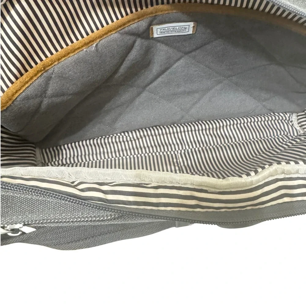 Travelon Anti Theft‎ Messenger Bag Pewter Canvas Crossbody Laptop Bag